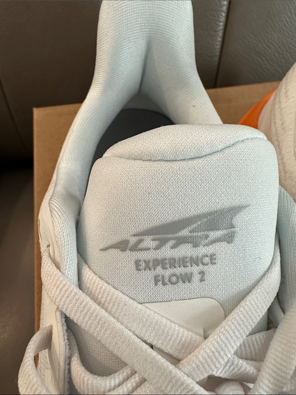 Altra White Running Shoes with Orange and Pink Gradient Sole - Picture 4 of 14